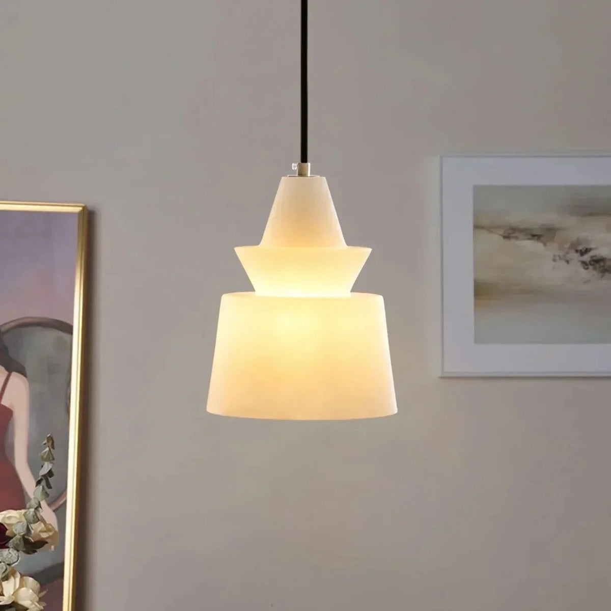 Tiered Geometric Pendant Light in alabaster for Kitchen Island by AUVIELIGHT