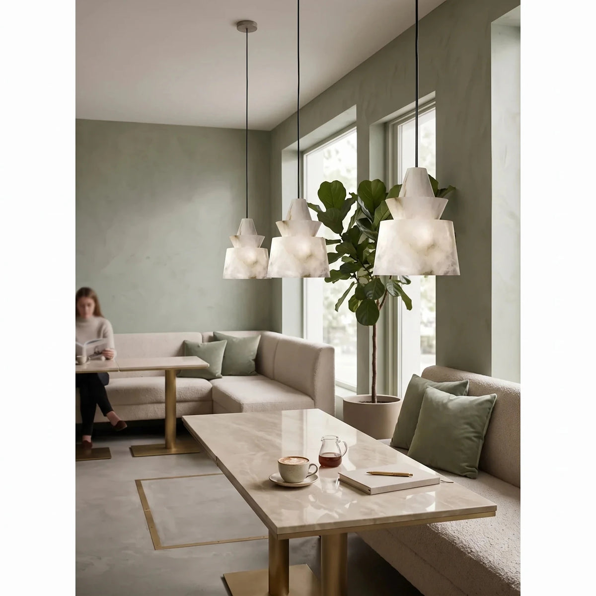 Tiered Geometric Pendant Light in alabaster for Kitchen Island by AUVIELIGHT