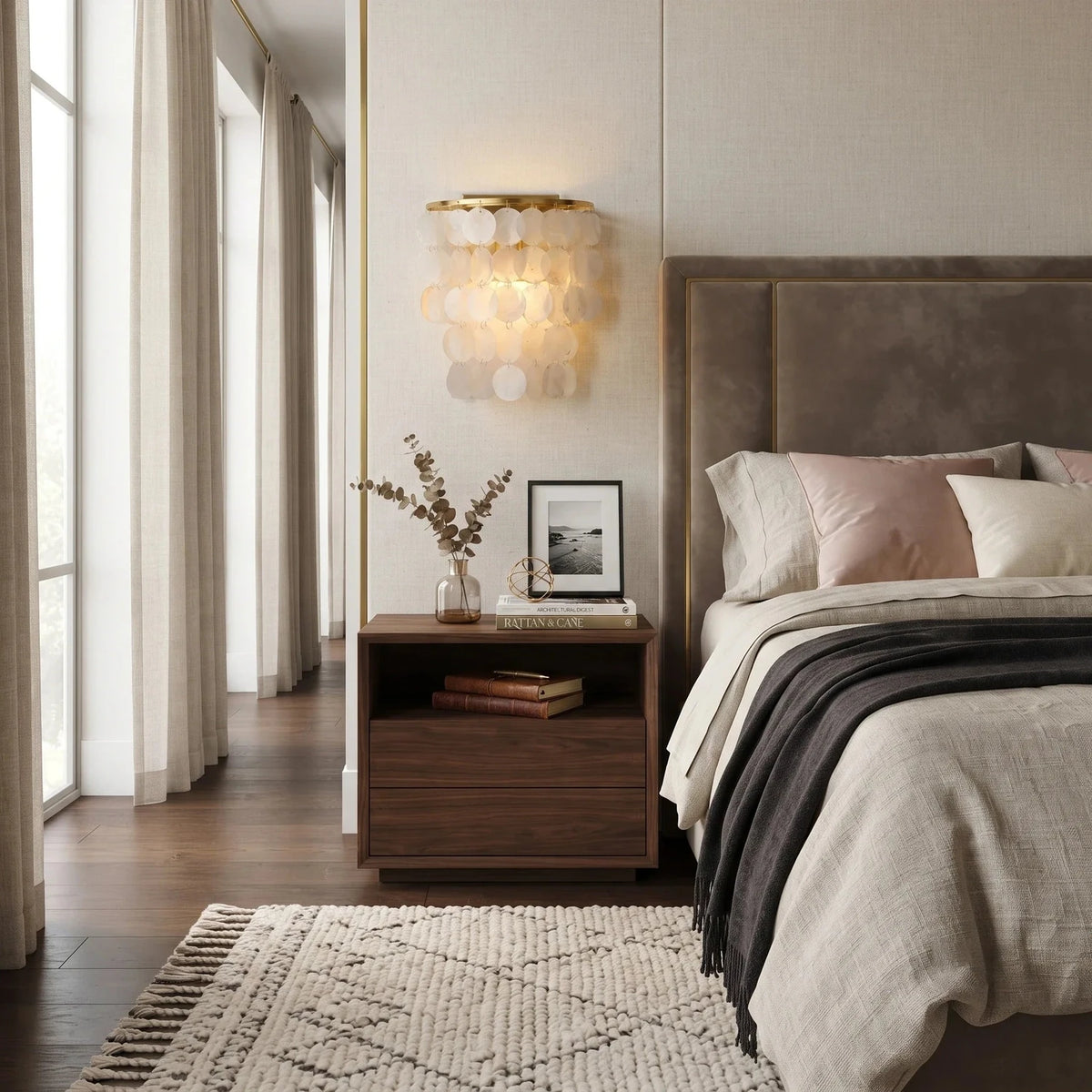 Tiered Shell Flush Mount in brass for Low Ceilings light fixture by AUVIELIGHT