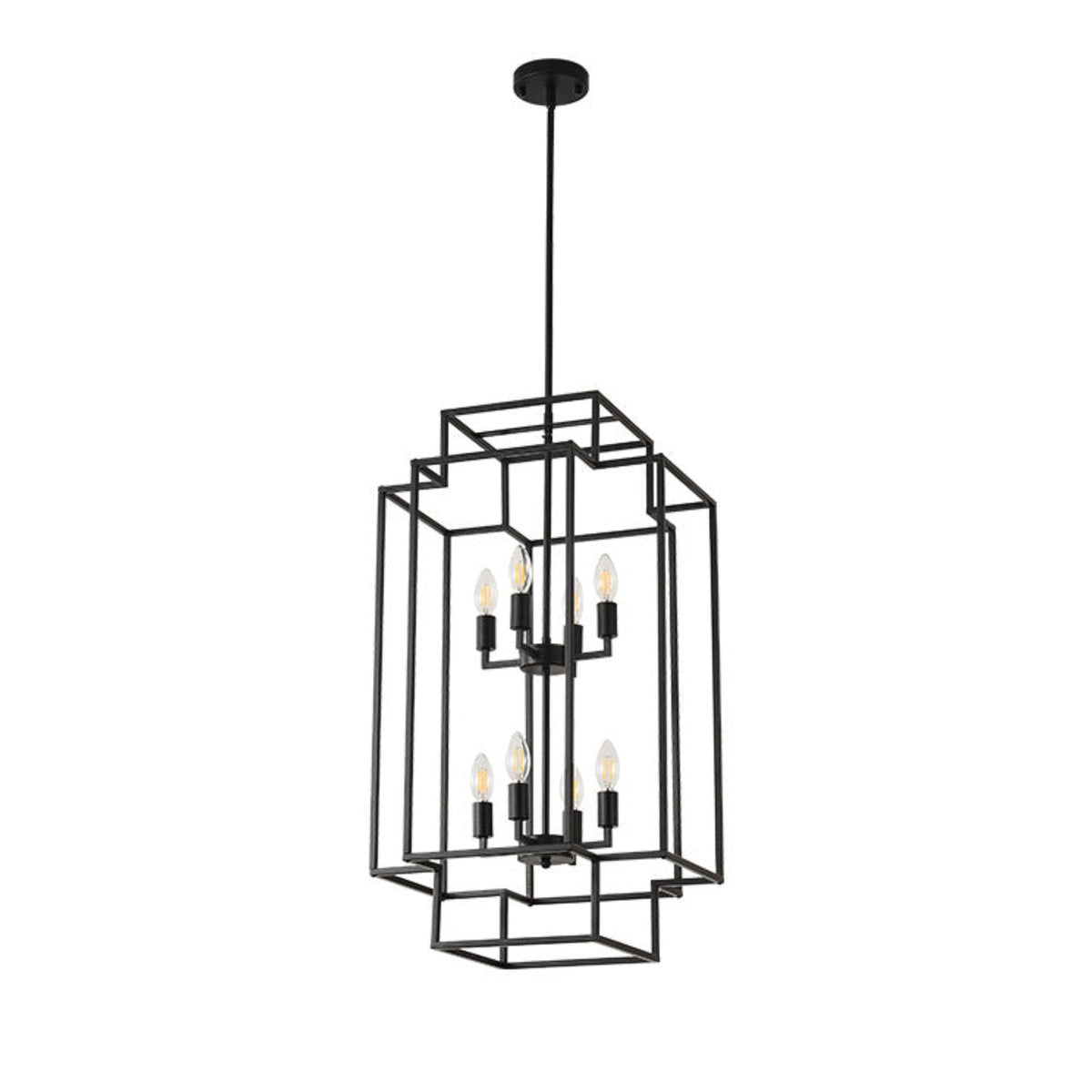 Tiered Square Chandelier for Dining Room by AUVIELIGHT, W 40 cm × H 11 cm / W 15.7″ × H 4.3″ (cage tier dimensions) / Black