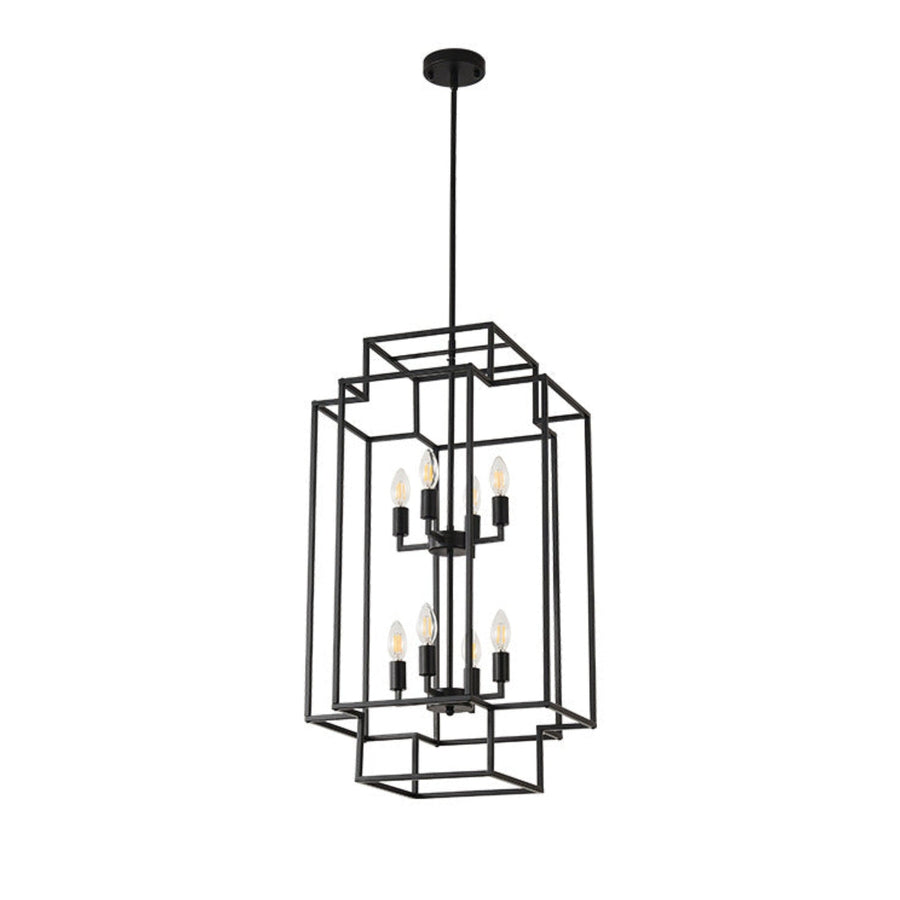 Tiered Square Chandelier for Dining Room by AUVIELIGHT, W 40 cm × H 11 cm / W 15.7″ × H 4.3″ (cage tier dimensions) / Black