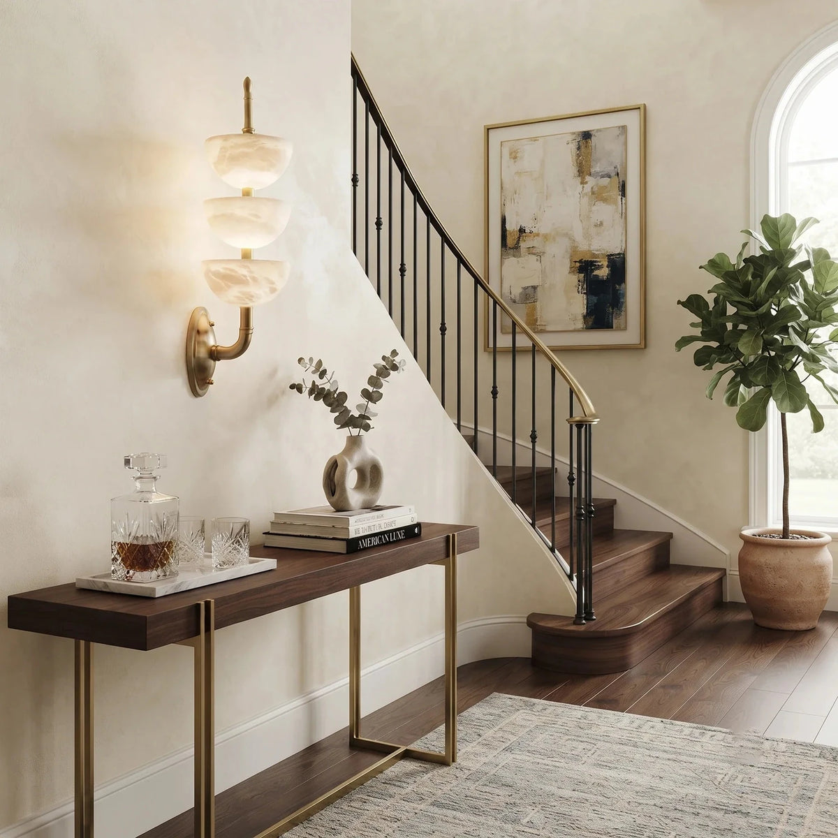 Tiered Wall Sconce in alabaster for Hallway light fixture by AUVIELIGHT