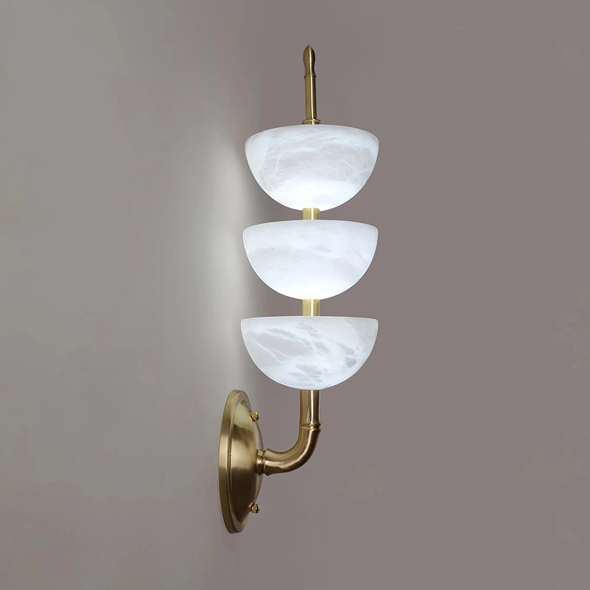 Tiered Wall Sconce in alabaster for Hallway light fixture by AUVIELIGHT, ∅ 4.8" x H 21.7" /Dia 12cm x H 55cm / Brass & Warm Light