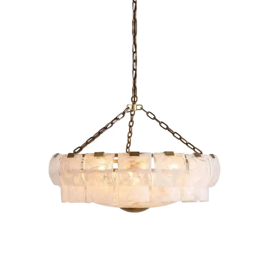 Tile Drum Chandelier in frosted glass for Dining Room by AUVIELIGHT, Dia 58cm x H 25cm / ∅ 22.8" x H 9.8" / Copper & White