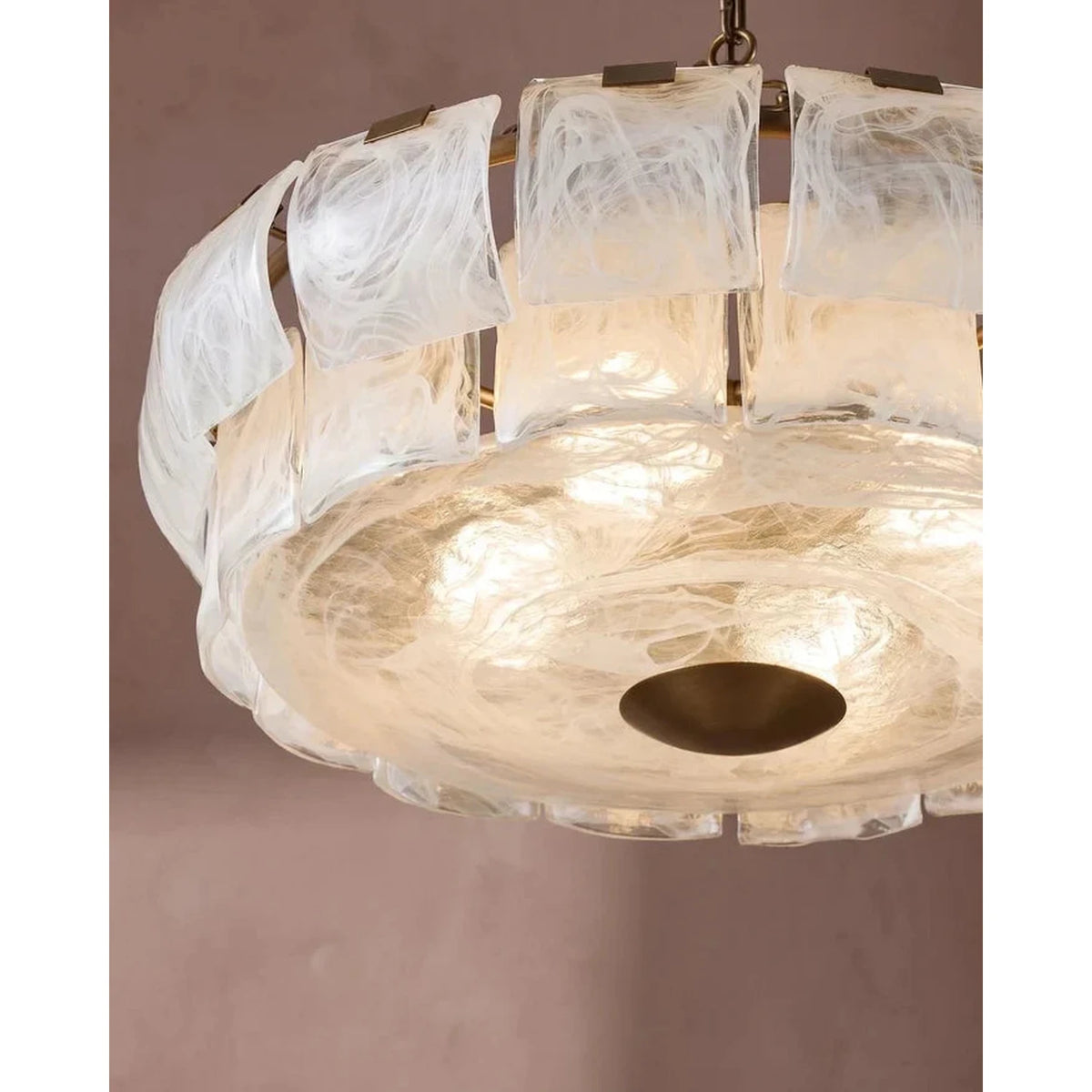 Tile Drum Chandelier in frosted glass for Dining Room by AUVIELIGHT