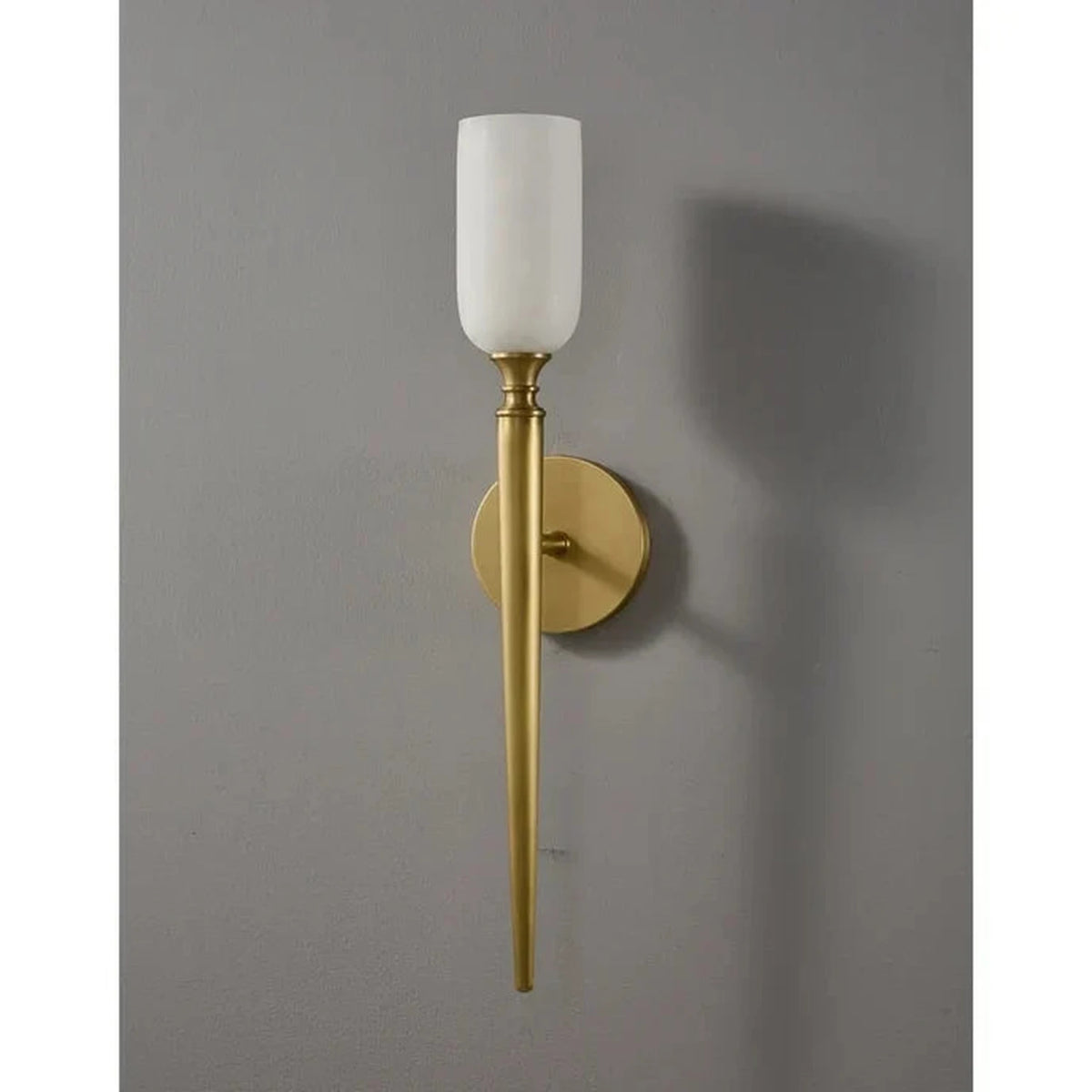 Torch Wall Sconce in alabaster for Hallway by AUVIELIGHT, ∅ 3.2″ x H 21.7″ / ∅ 8cm x H 55cm / Brass & White