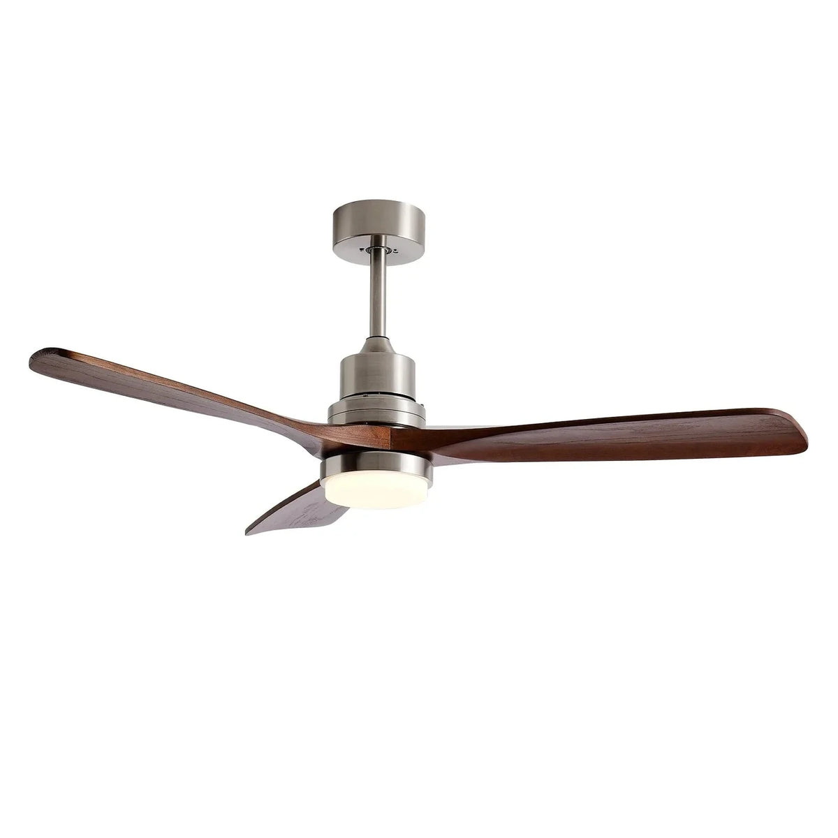 Tri-Blade Ceiling Fan Light for Living Room by AUVIELIGHT, ∅ 52″ x H 18″ / Walnut & Brushed Nickel