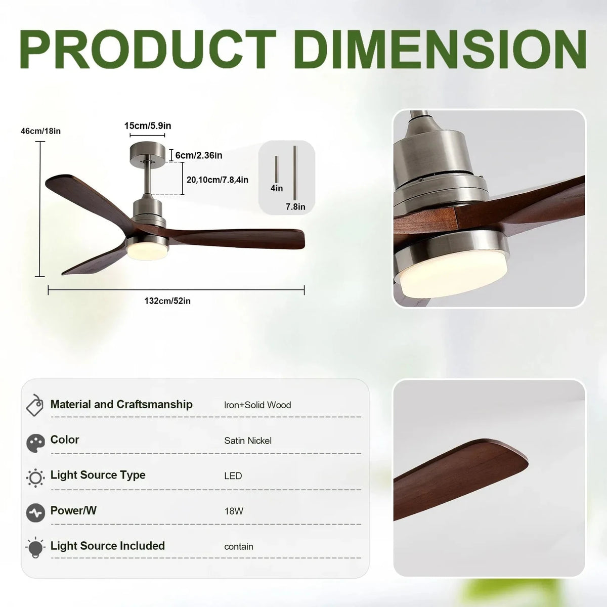 Tri-Blade Ceiling Fan Light for Living Room by AUVIELIGHT