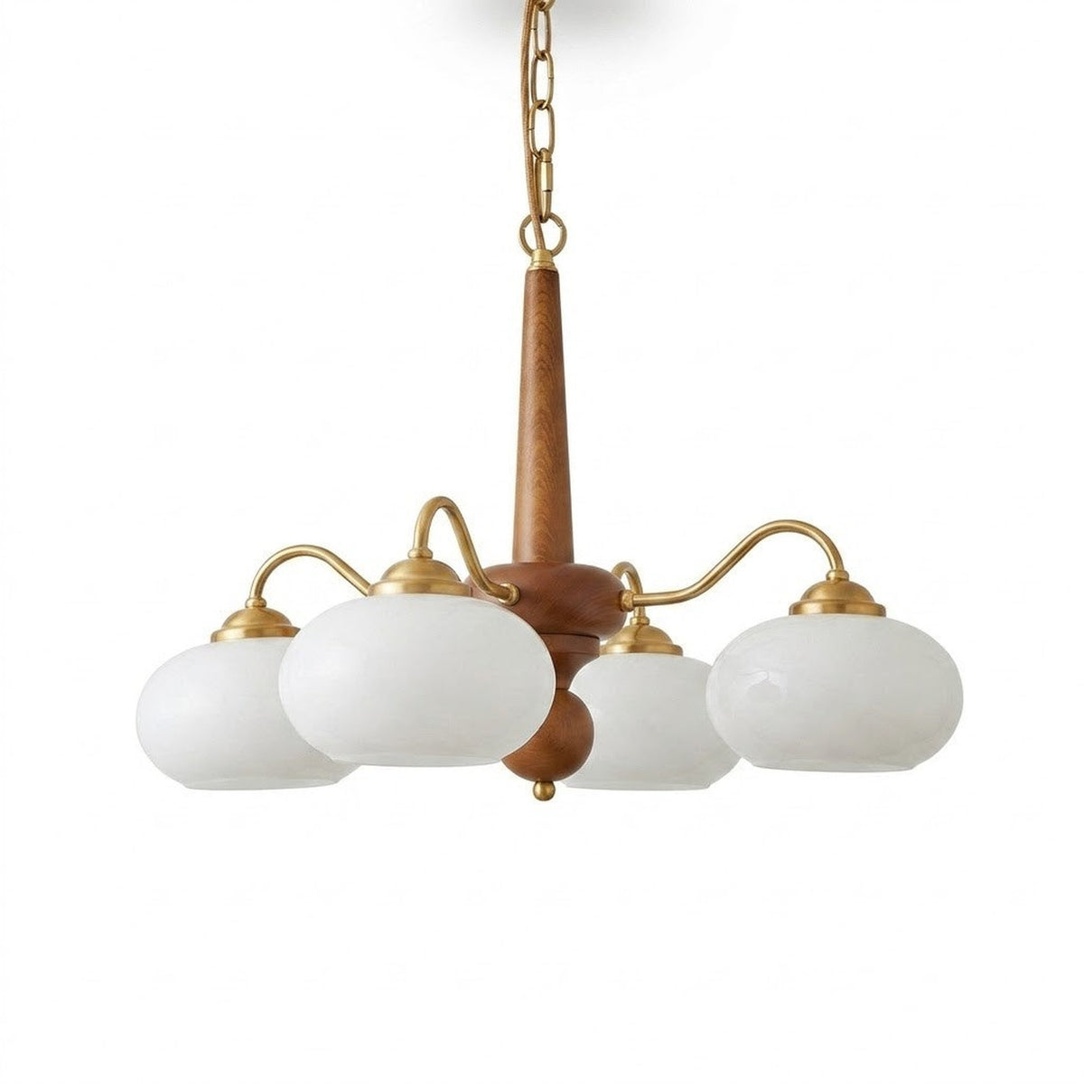 Triad Orb Chandelier in opal for Dining Room light fixture by AUVIELIGHT, 4 heads D 58cm x H 34cm / ∅ 22.8″ x H 13.4″ / Walnut wood / White glass
