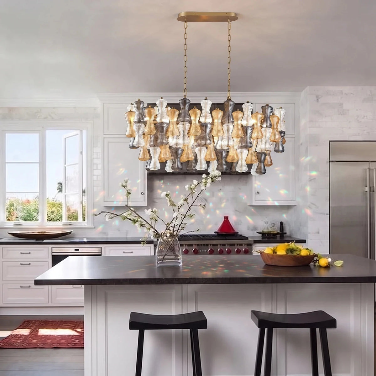 Tricolor Linear Chandelier in murano glass for Dining Room by AUVIELIGHT
