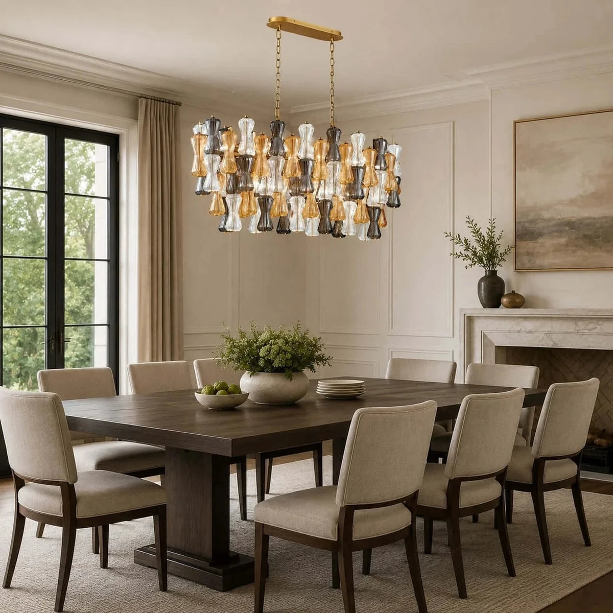 Tricolor Linear Chandelier in murano glass for Dining Room by AUVIELIGHT
