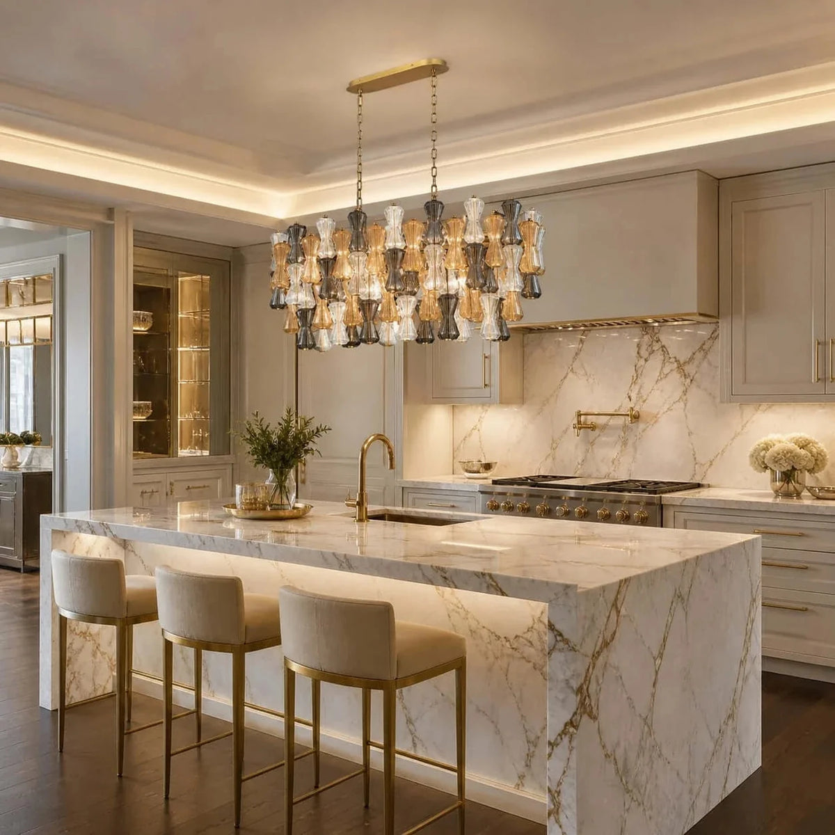 Tricolor Linear Chandelier in murano glass for Dining Room by AUVIELIGHT