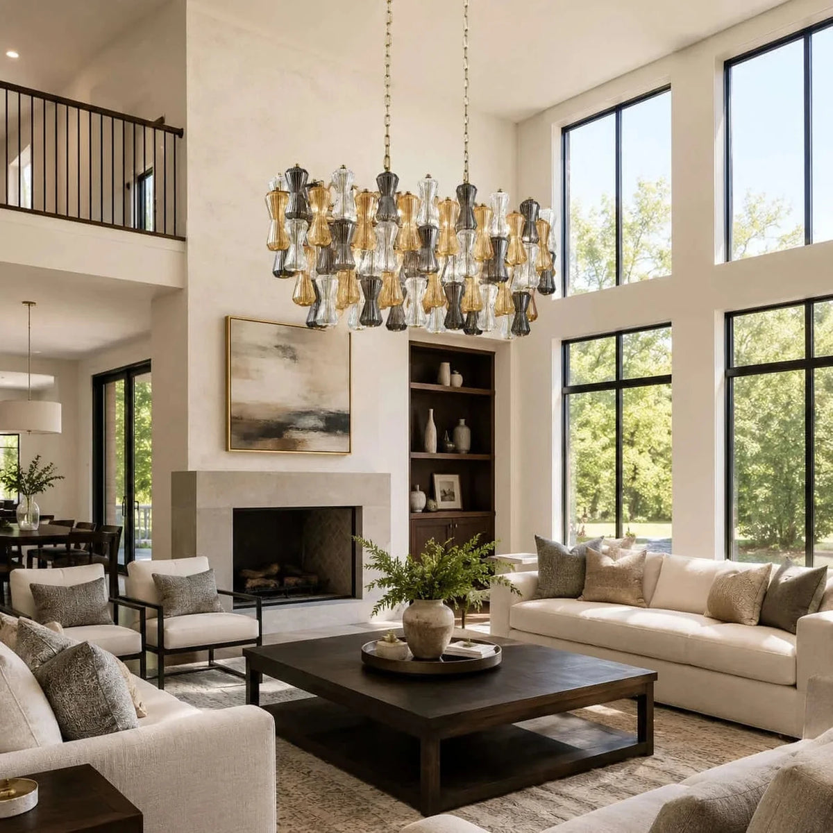 Tricolor Linear Chandelier in murano glass for Dining Room by AUVIELIGHT