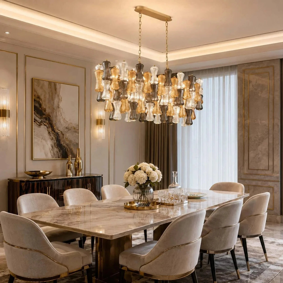 Tricolor Linear Chandelier in murano glass for Dining Room by AUVIELIGHT