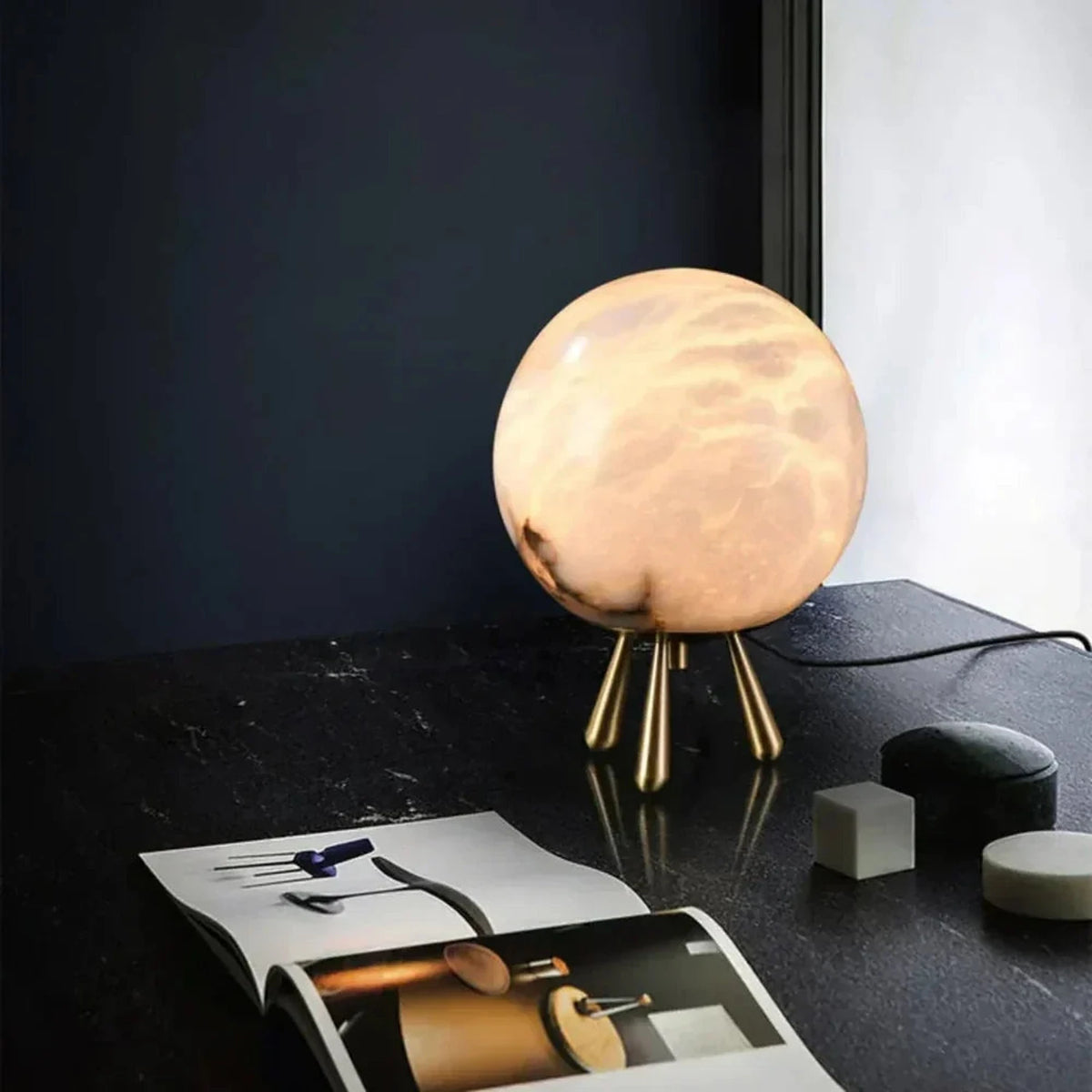 Tripod Lamp in alabaster for Living Room light fixture by AUVIELIGHT