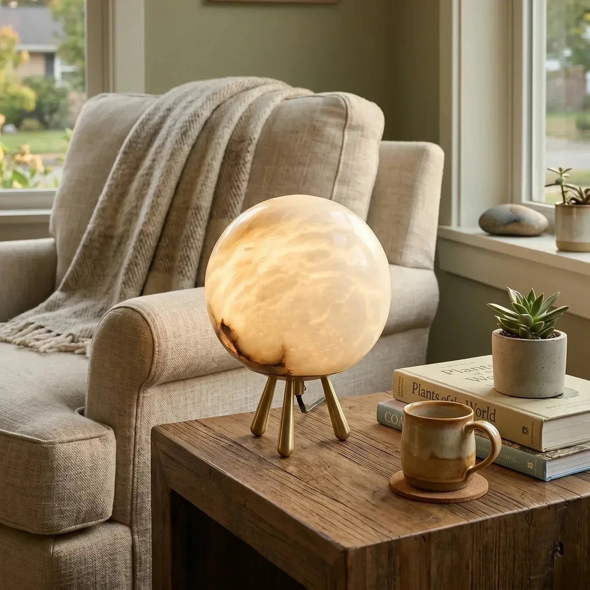 Tripod Lamp in alabaster for Living Room light fixture by AUVIELIGHT