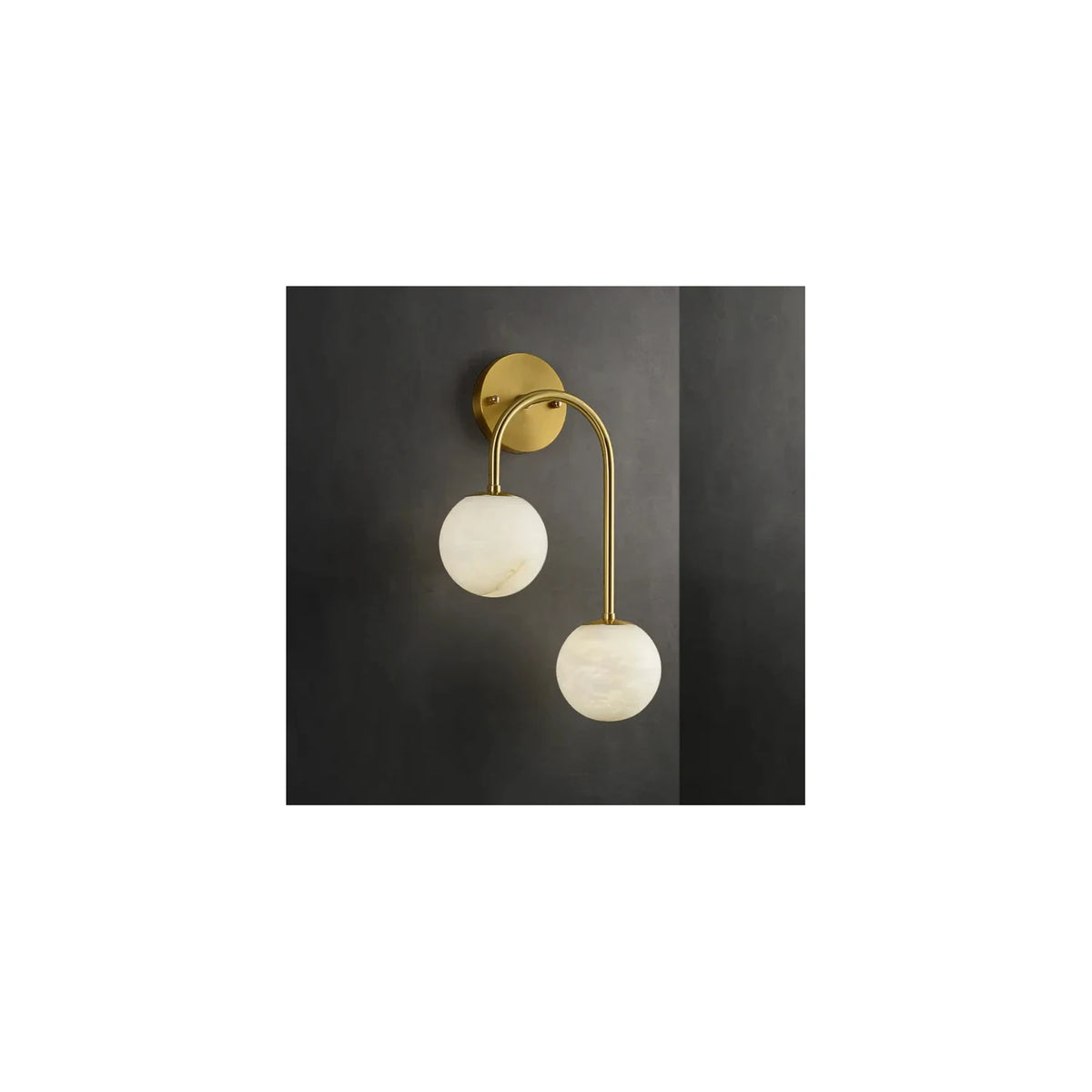 Twin-Arm Brass Alabaster Globe Wall Sconce light fixture by AUVIELIGHT