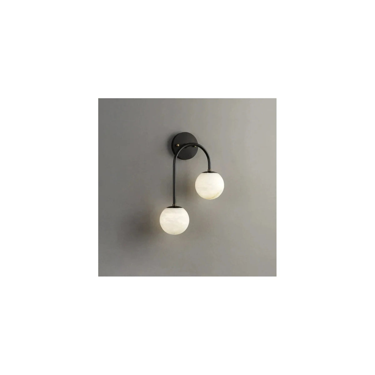 Twin-Arm Brass Alabaster Globe Wall Sconce light fixture by AUVIELIGHT, ∅ 11.8″ x H 17.7″ / Black