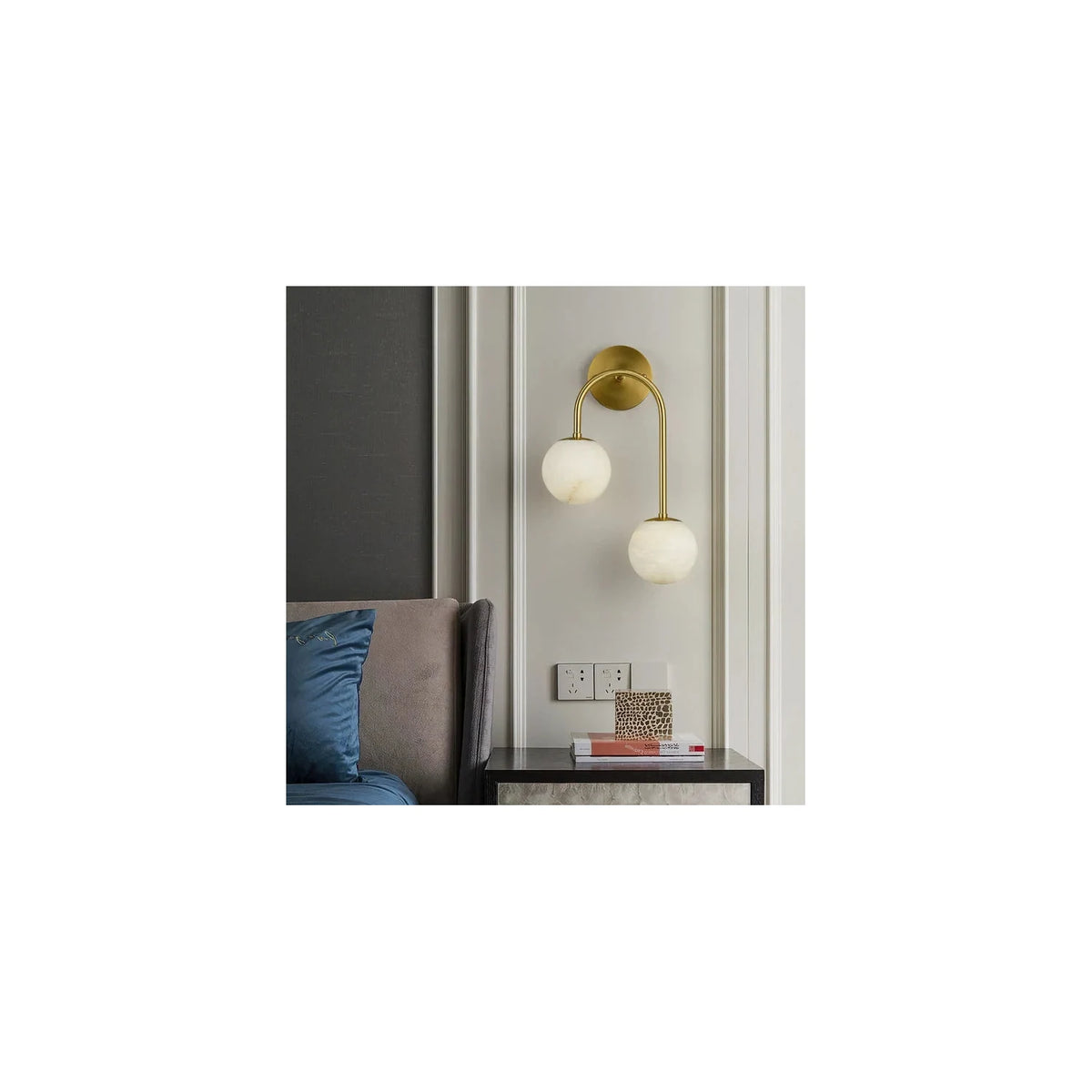 Twin-Arm Brass Alabaster Globe Wall Sconce light fixture by AUVIELIGHT