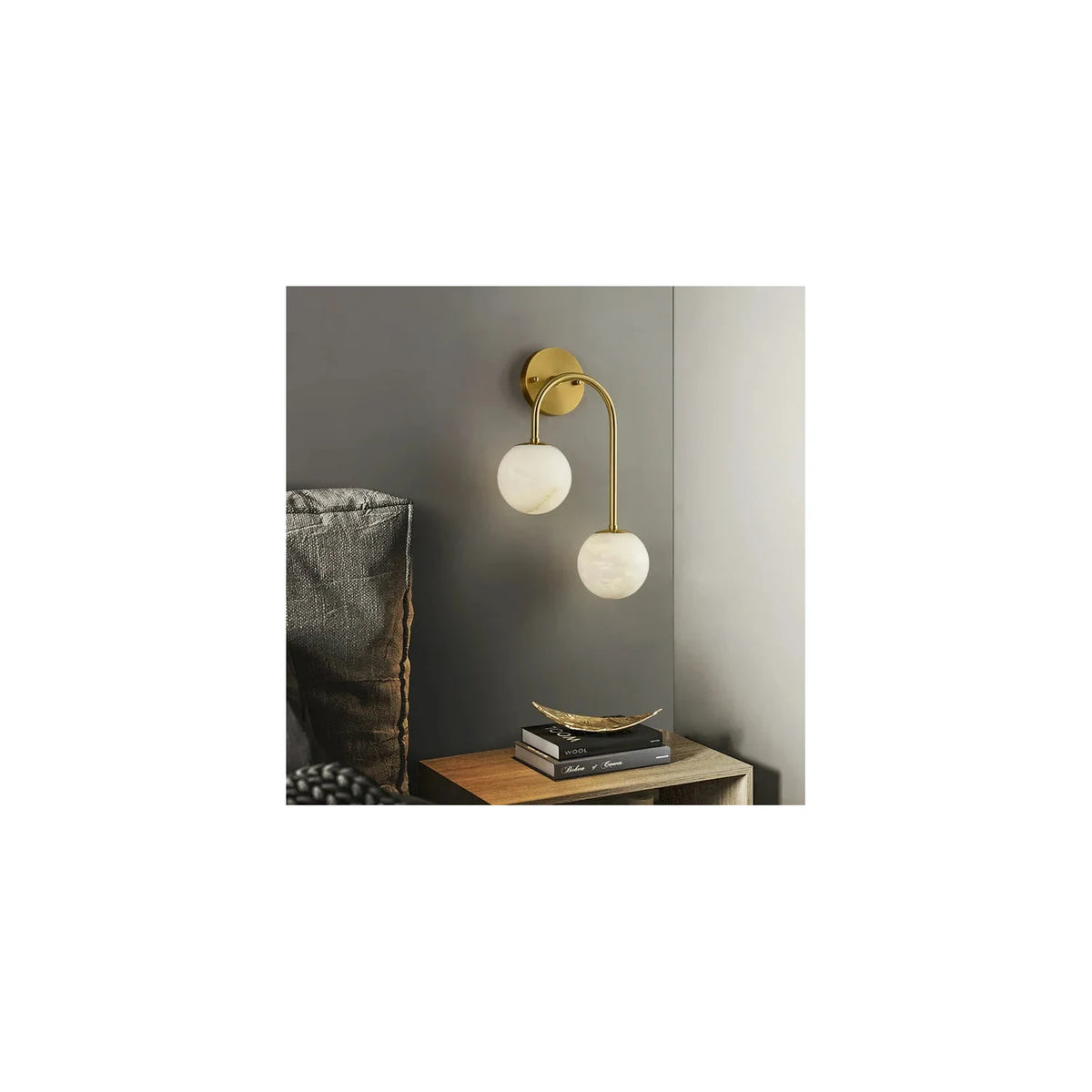 Twin-Arm Brass Alabaster Globe Wall Sconce light fixture by AUVIELIGHT
