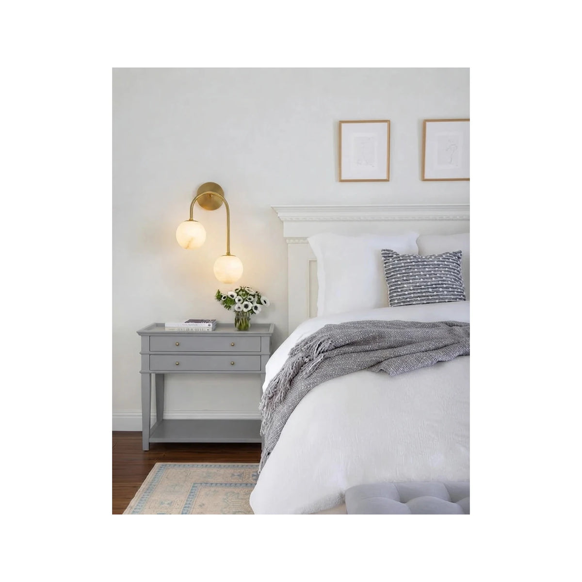 Twin-Arm Brass Alabaster Globe Wall Sconce light fixture by AUVIELIGHT