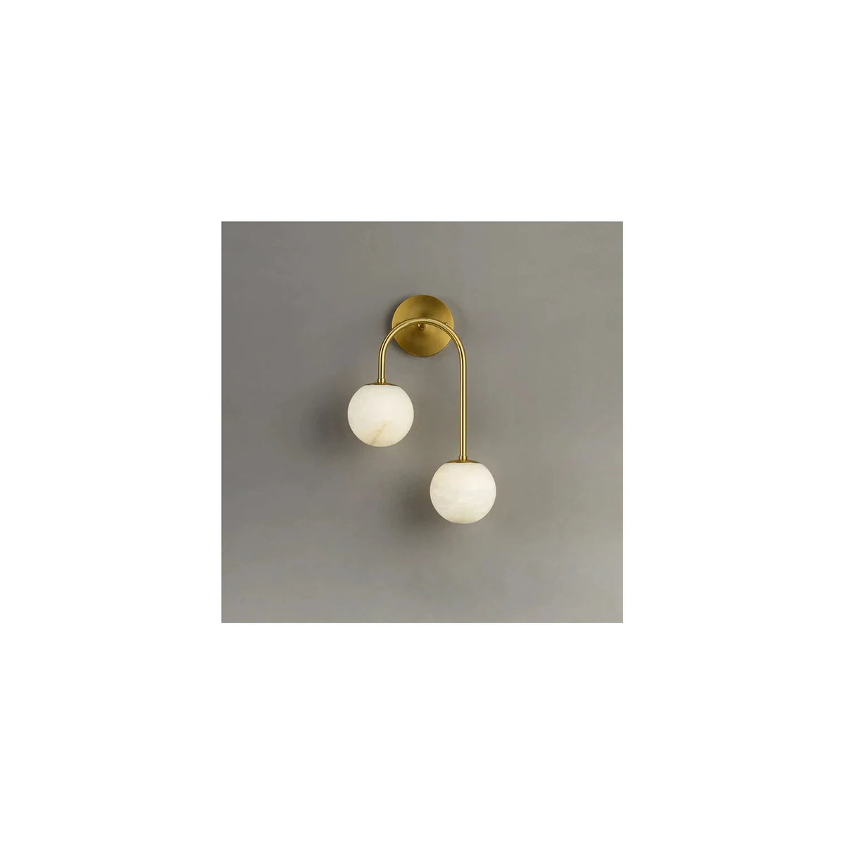 Twin-Arm Brass Alabaster Globe Wall Sconce light fixture by AUVIELIGHT, ∅ 11.8″ x H 17.7″ / Natural Brass