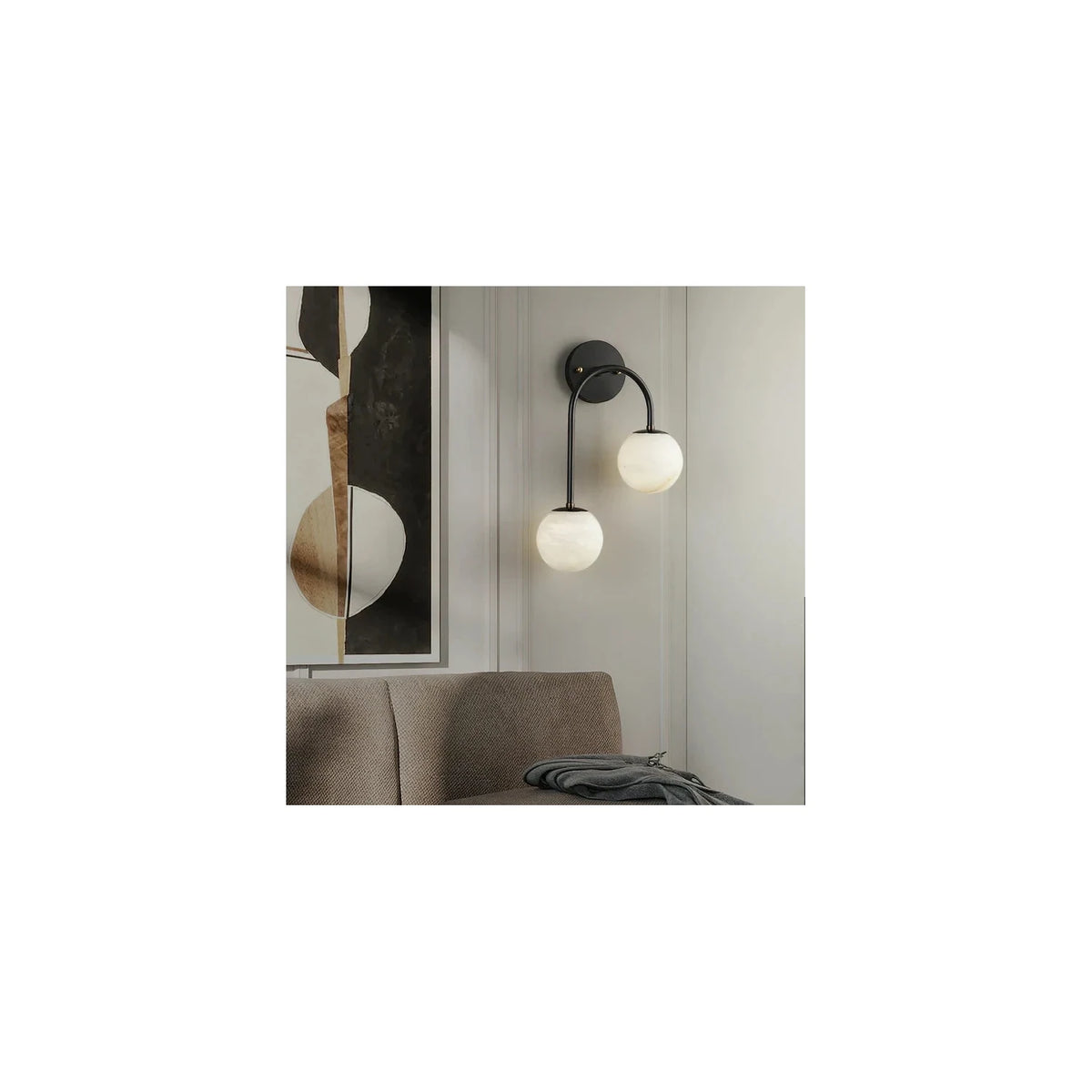 Twin-Arm Brass Alabaster Globe Wall Sconce light fixture by AUVIELIGHT