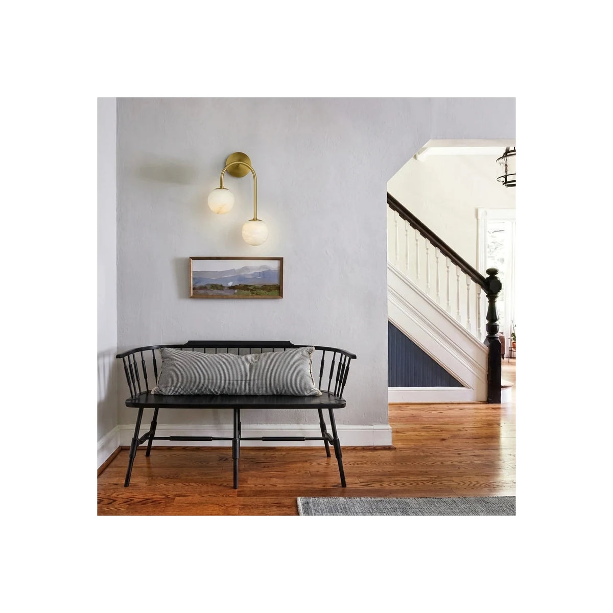 Twin-Arm Brass Alabaster Globe Wall Sconce light fixture by AUVIELIGHT