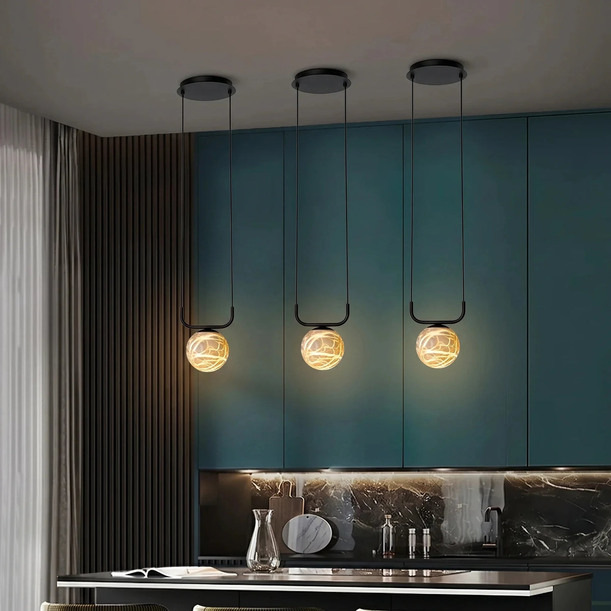 U-Bracket Globe Pendant Light in alabaster for Kitchen Island by AUVIELIGHT