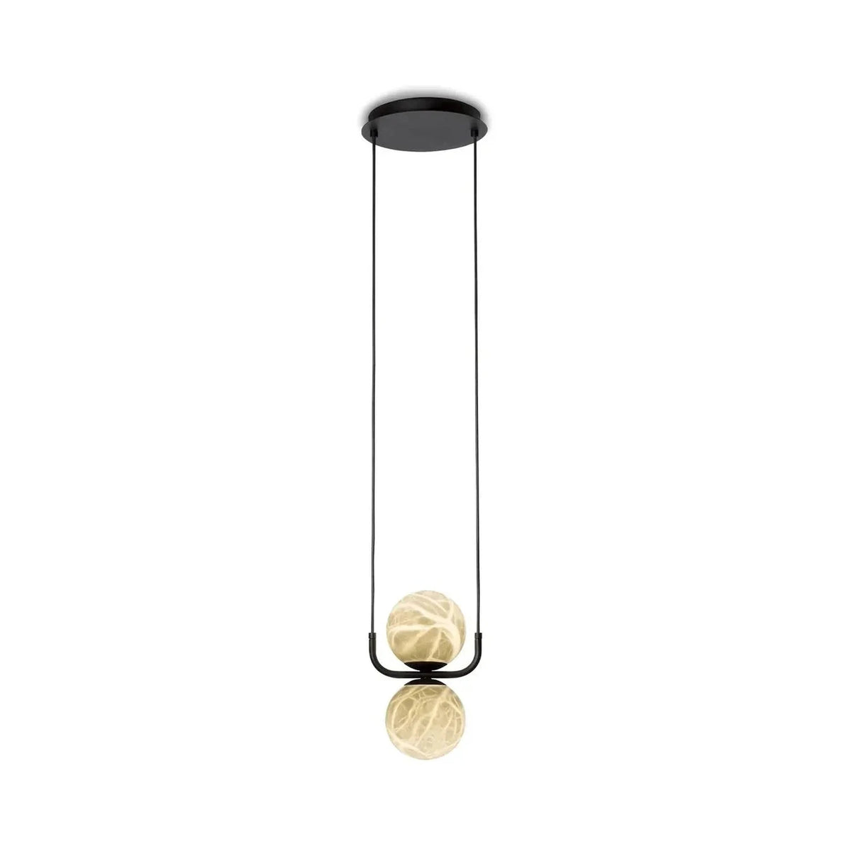U-Bracket Globe Pendant Light in alabaster for Kitchen Island by AUVIELIGHT, 2 heads Dia 18cm x H 180cm / Dia 7″ x H 70.9″ / Black & White