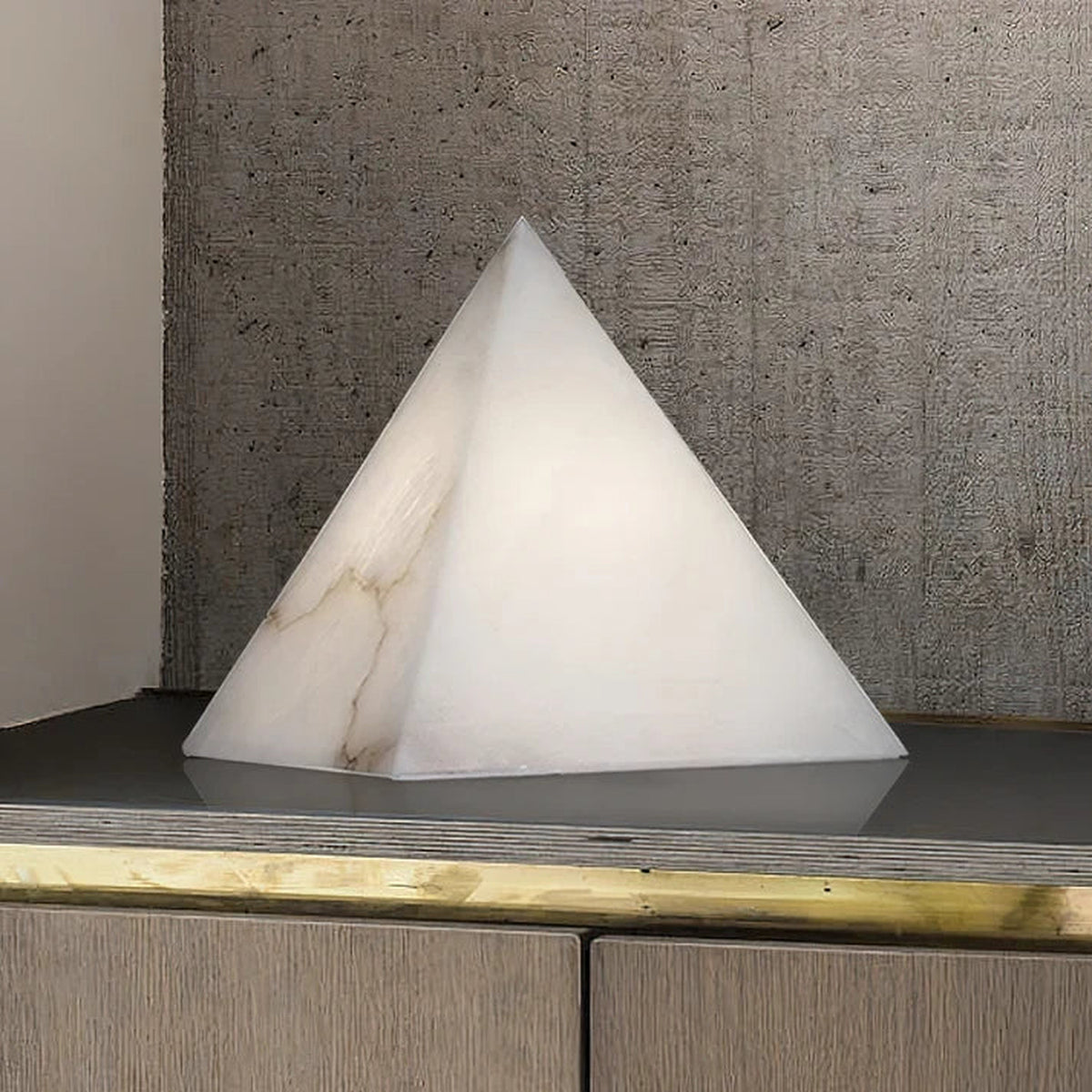 Veined Pyramid Table Lamp in alabaster for Living Room light fixture by AUVIELIGHT