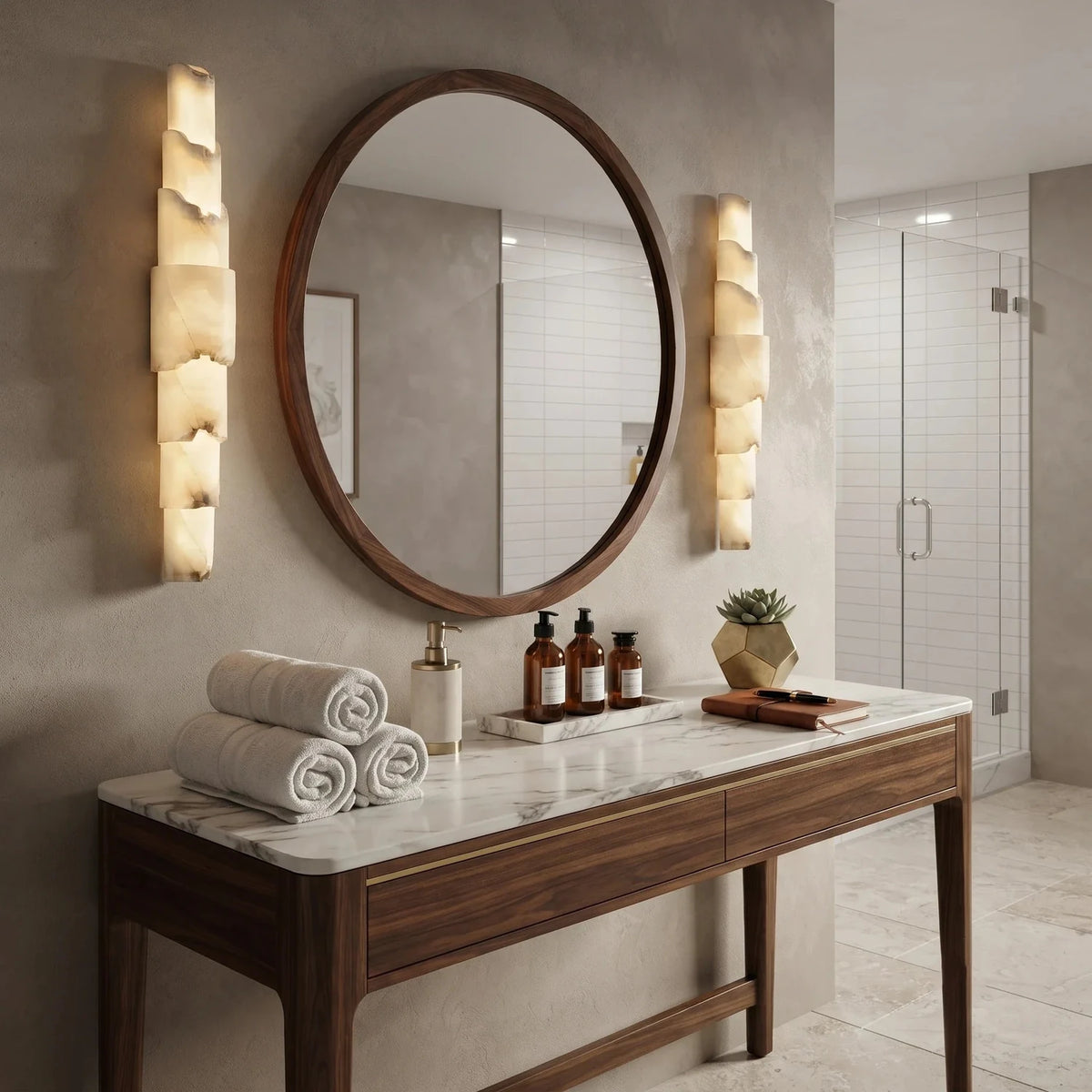 Veined Wall Light in natural alabaster for Hallway by AUVIELIGHT