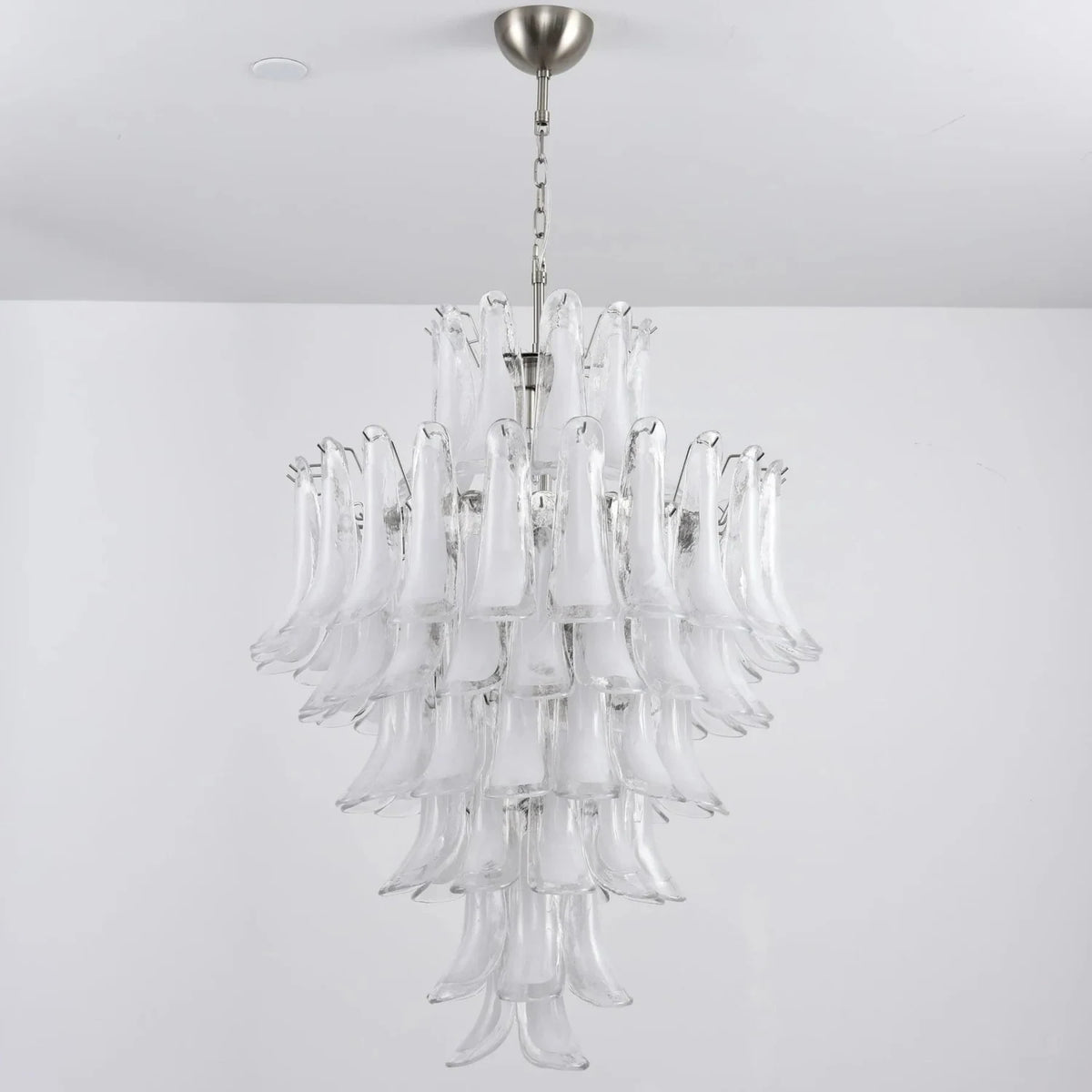 Venezia IceHorn Murano Glass Chandelier light fixture by AUVIELIGHT, ∅ 31.5 x H 40.2" / Nickel & White Cloud