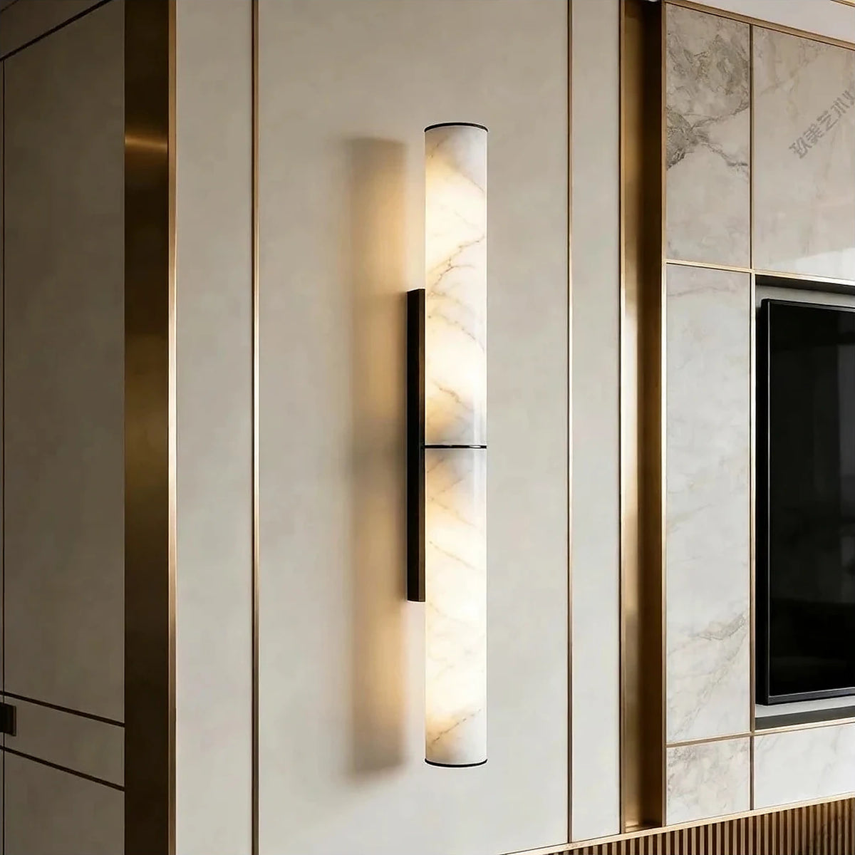 Vertical Alabaster Tube Wall Sconce light fixture by AUVIELIGHT