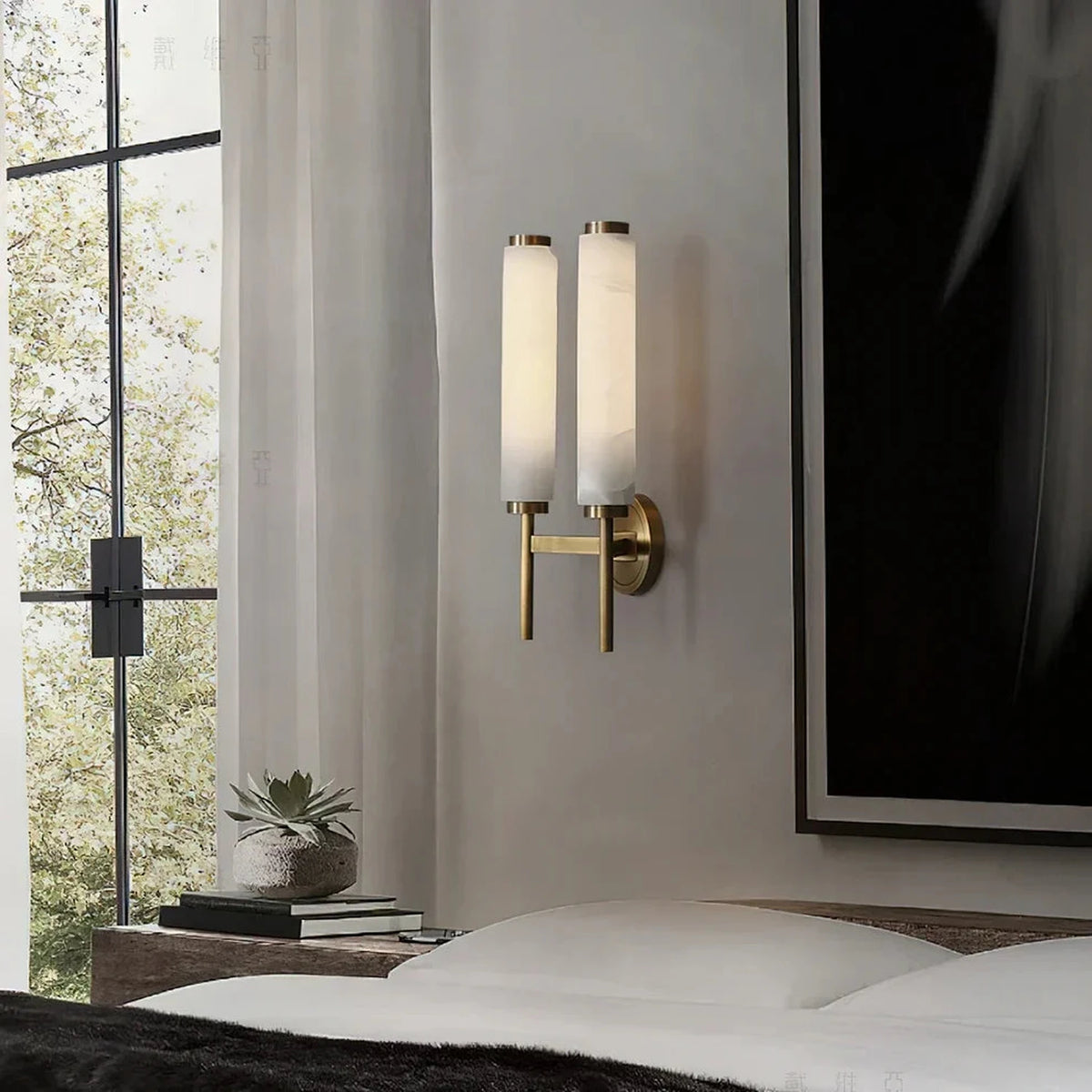 Vertical Wall Light in alabaster for Hallway by AUVIELIGHT