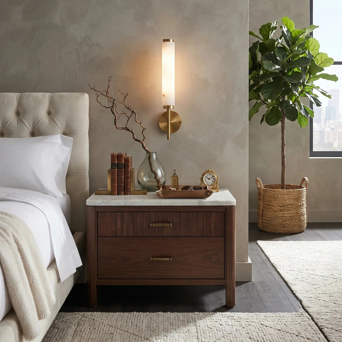 Vertical Wall Light in alabaster for Hallway by AUVIELIGHT