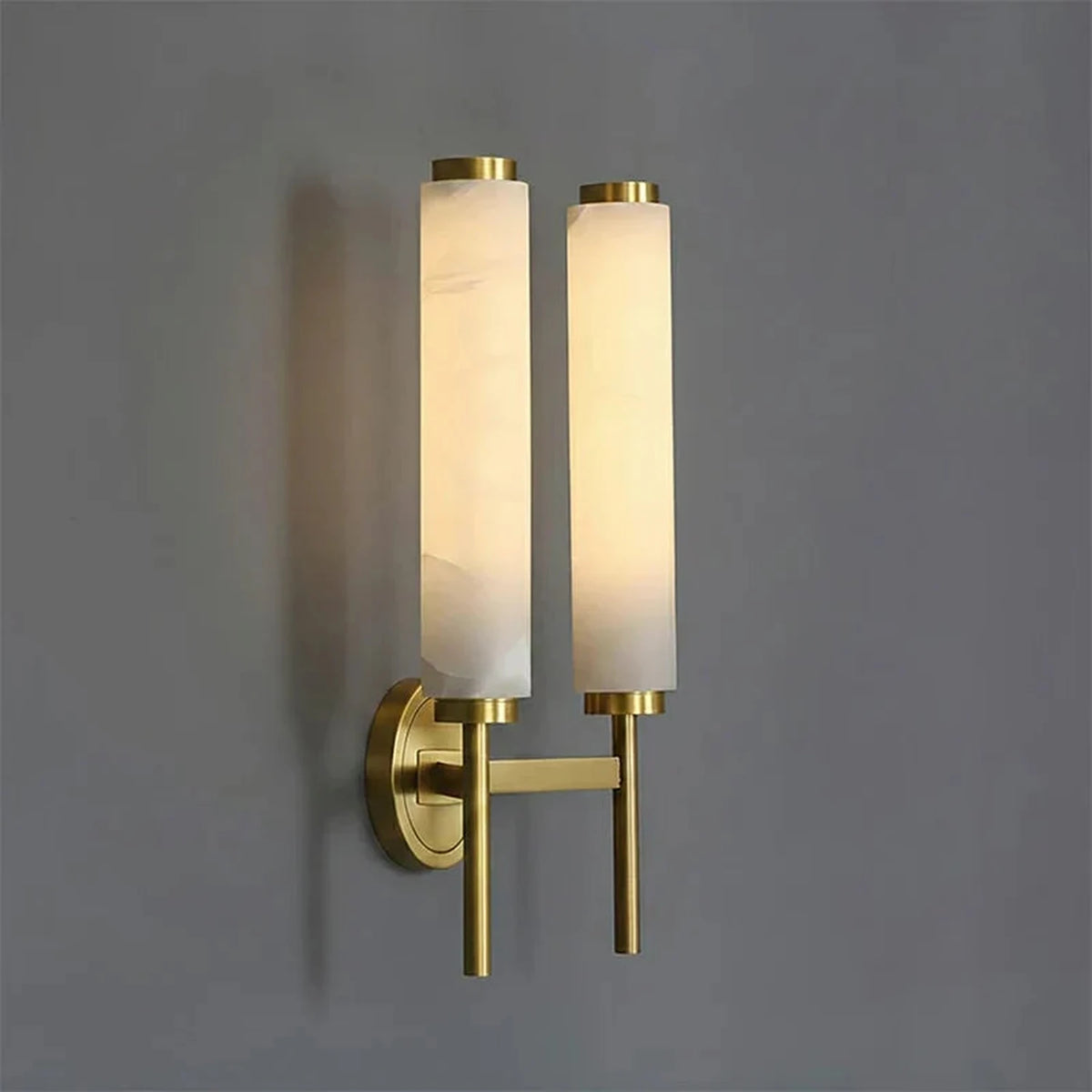 Vertical Wall Light in alabaster for Hallway by AUVIELIGHT, 2 heads D 24.5cm x H 47cm / ∅ 9.6″ x H 18.5″ / Brass＆White