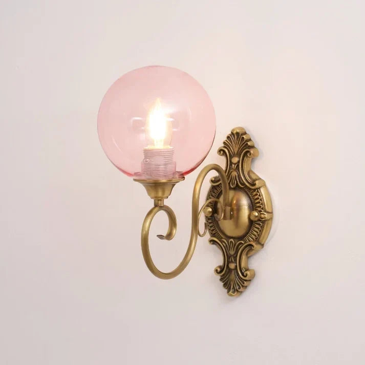 Victorian Wall Sconce in pink brass for Hallway by AUVIELIGHT, D 15cm x W 28cm x H 23cm / ∅ 5.9" x W 11" x H 9.1" / Copper & Pink