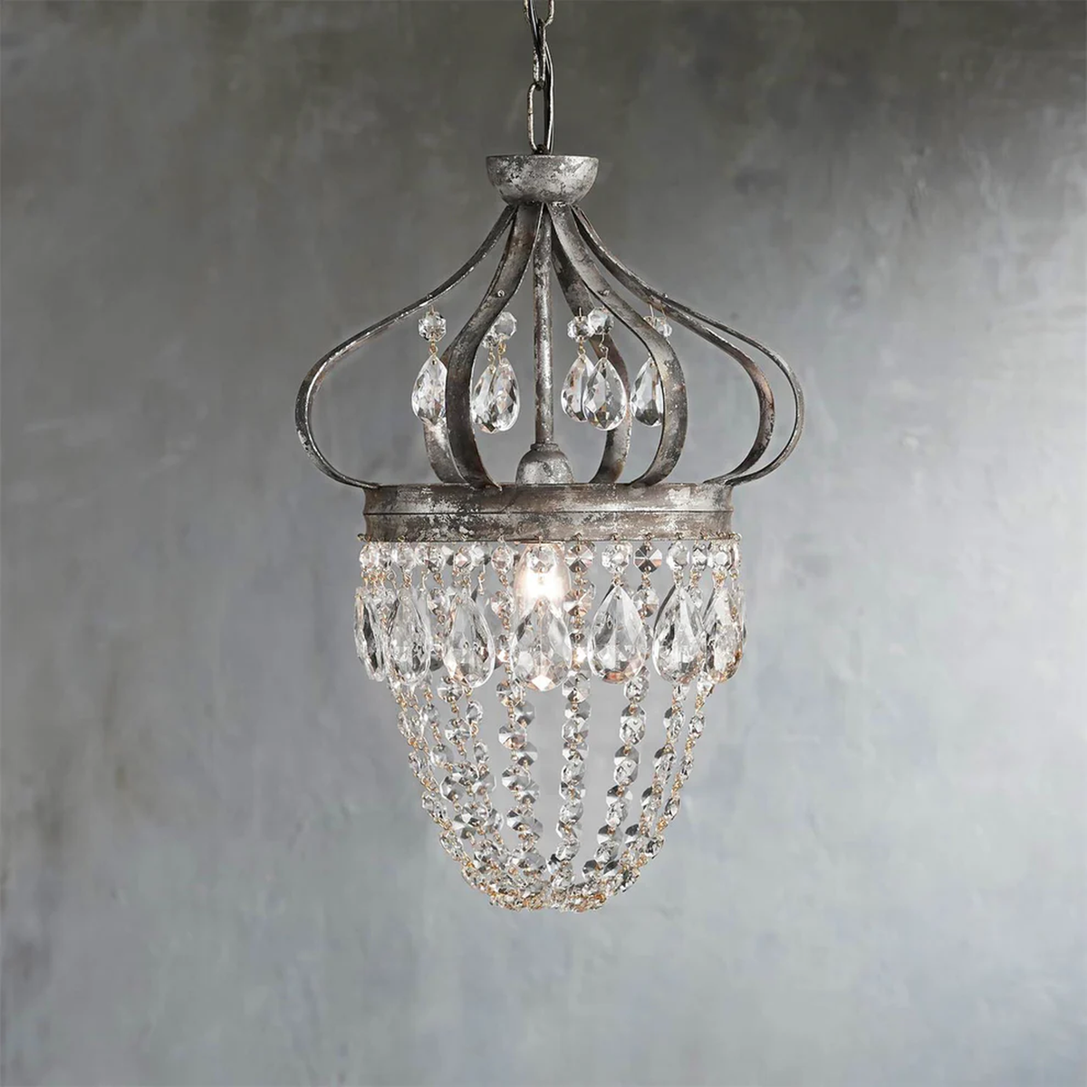 Vintage Crown Pendant Light in silver for Kitchen Island by AUVIELIGHT, D 27cm x H 36cm / ∅ 10.6″ x H 14.2″ / Antique silver