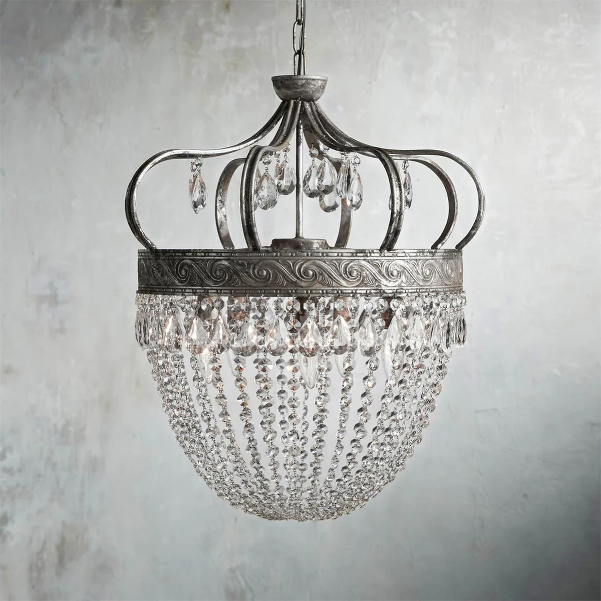 Vintage Crown Pendant Light in silver for Kitchen Island by AUVIELIGHT, D 53cm x H 61cm / ∅ 20.9″ x H 24″ / Antique silver
