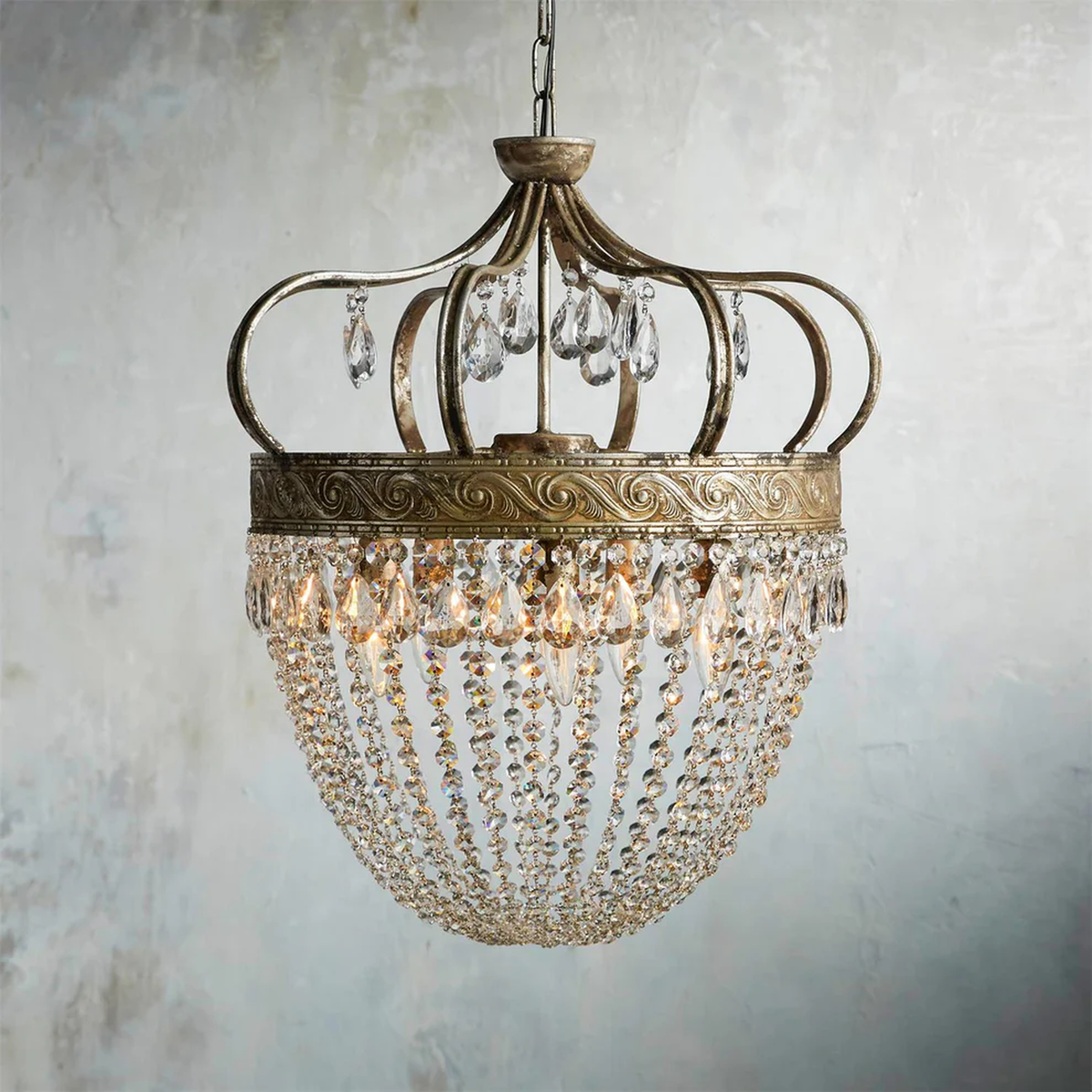 Vintage Crown Pendant Light in silver for Kitchen Island by AUVIELIGHT, D 53cm x H 61cm / ∅ 20.9″ x H 24″ / Antique gold