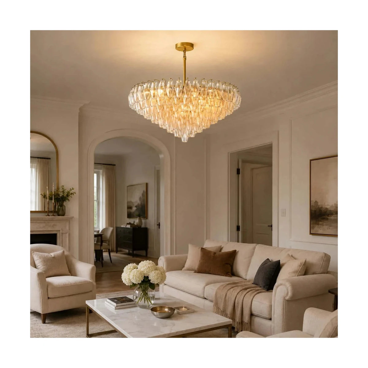 Vintage Murano Style Tiered Diamond Prism Glass Chandelier light fixture by AUVIELIGHT
