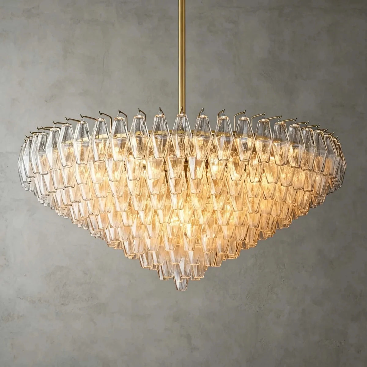 Vintage Murano Style Tiered Diamond Prism Glass Chandelier light fixture by AUVIELIGHT, Dia 46.5" x H 26.4" / Brass