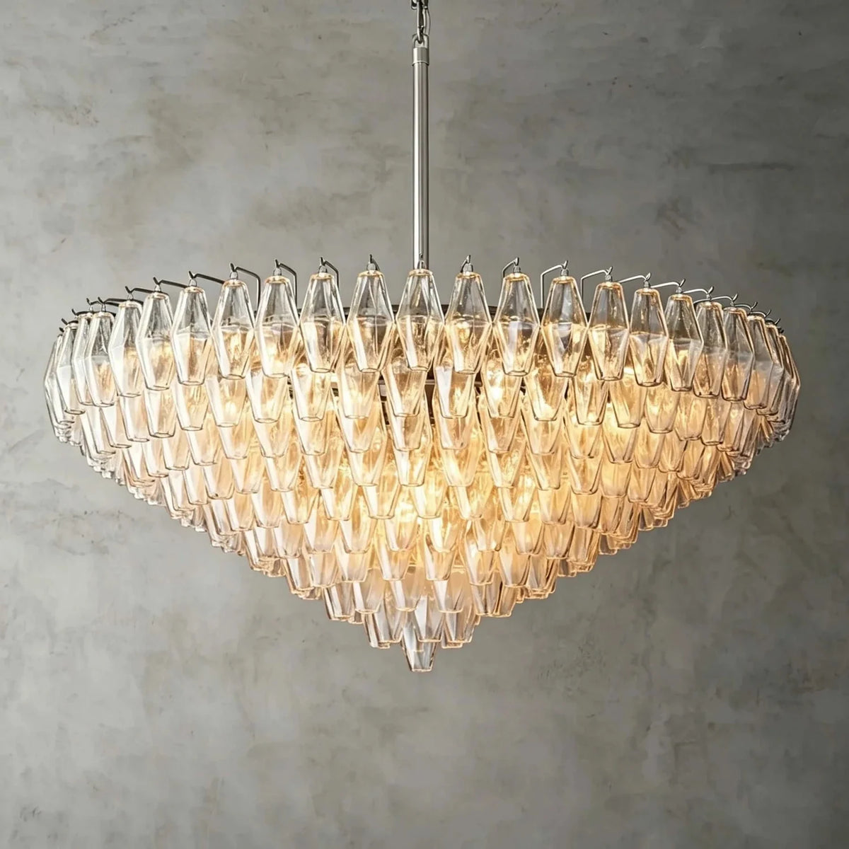 Vintage Murano Style Tiered Diamond Prism Glass Chandelier light fixture by AUVIELIGHT, Dia 46.5" x H 26.4" / Chrome