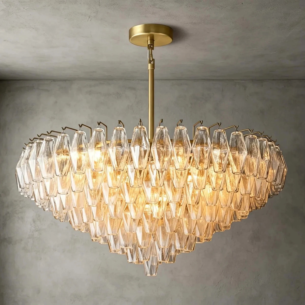 Vintage Murano Style Tiered Diamond Prism Glass Chandelier light fixture by AUVIELIGHT, Dia 36.6" x H 21.7" / Brass