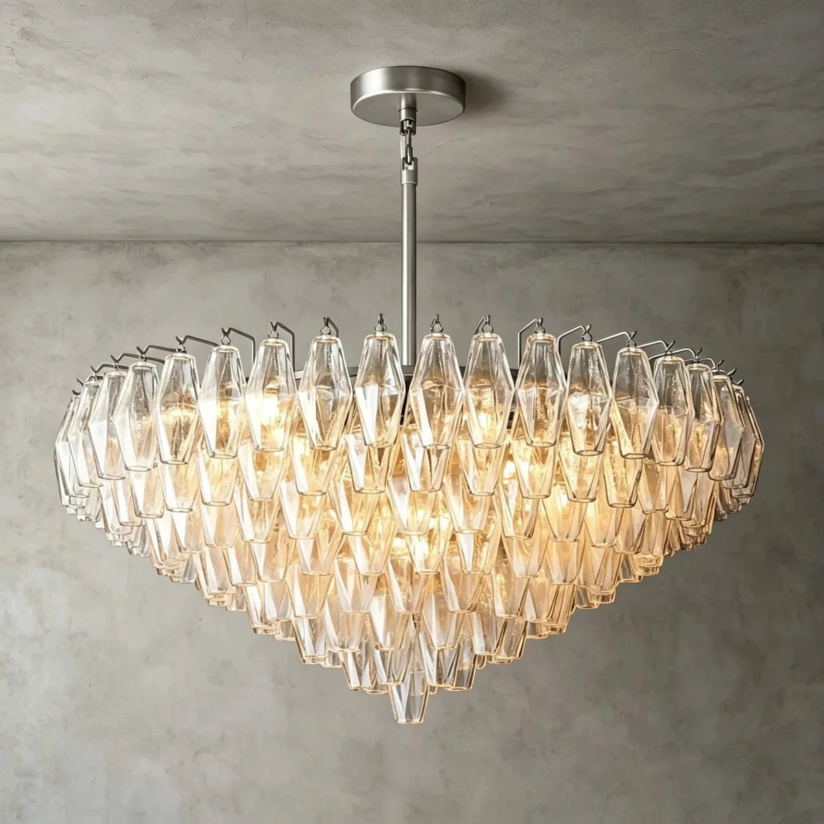 Vintage Murano Style Tiered Diamond Prism Glass Chandelier light fixture by AUVIELIGHT, Dia 36.6" x H 21.7" / Chrome