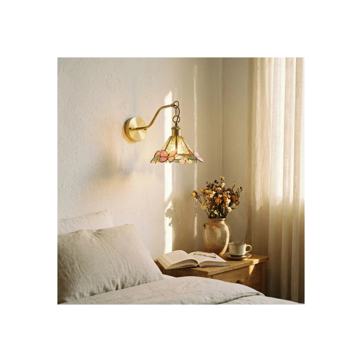 Vintage Tiffany Style Stained Glass Butterfly Wall Sconce light fixture by AUVIELIGHT