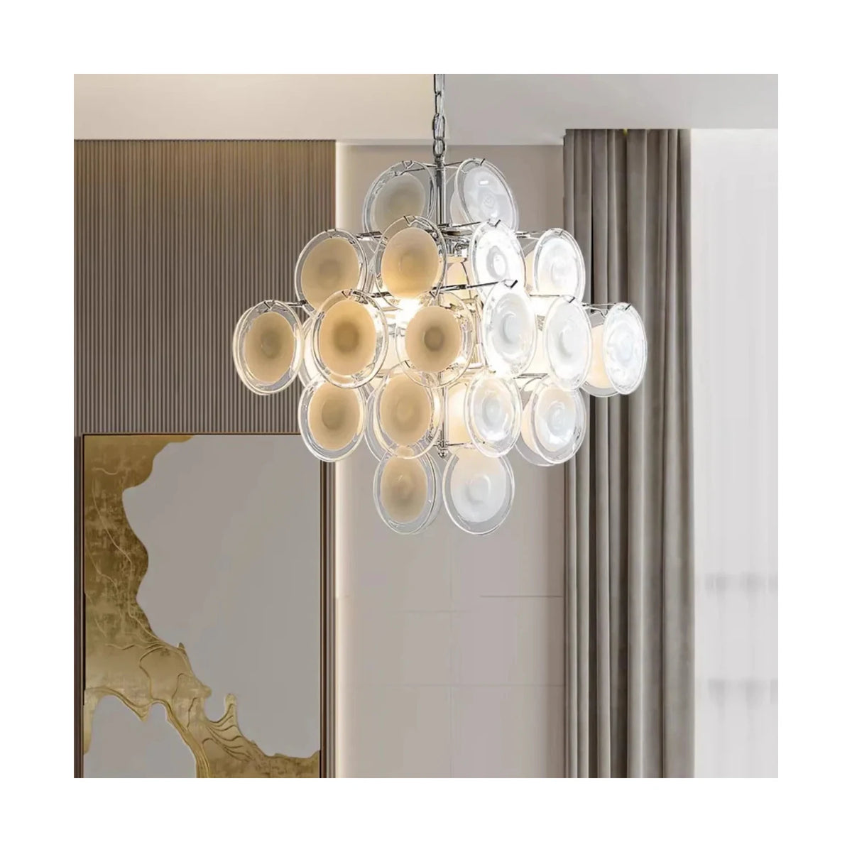 VistoDisc Italian Murano Glass Chandelier light fixture by AUVIELIGHT, ∅ 25.6″ x H 20.4″ / Nickel & White