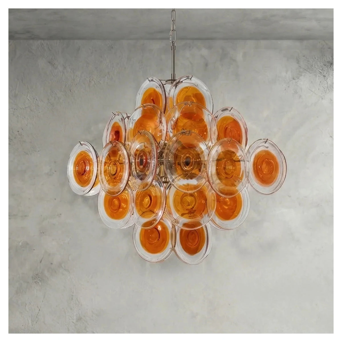 VistoDisc Italian Murano Glass Chandelier light fixture by AUVIELIGHT, ∅ 25.6″ x H 20.4″ / Nichel & Vetro Arancione