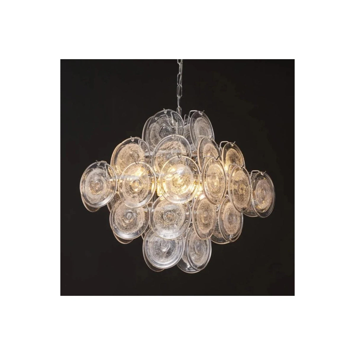 VistoDisc Italian Murano Glass Chandelier light fixture by AUVIELIGHT, ∅ 25.6″ x H 20.4″ / Nichel & Clear